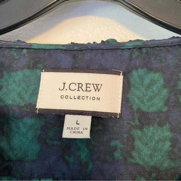 J. Crew Collection Sueded Silk Plaid Ruffle Collar Green Blue Plaid Blouse Large - Picture 8 of 8